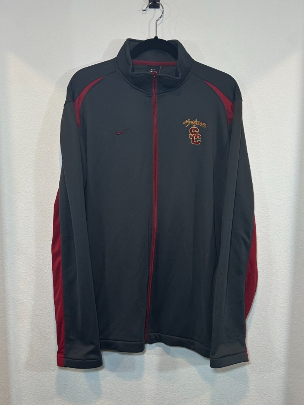 Nike Dri-Fit USC Trojans Men's Gray Red Zip-Up Track Jacket Size Large